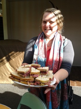 Our lovely guide Sarah with delicious roast beef toasts to try