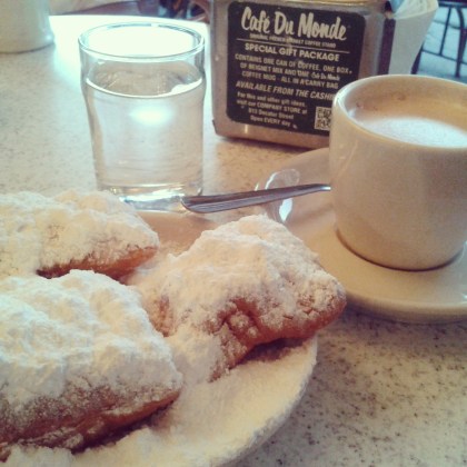 Hot and fresh "Beignets" at the cult cafe "Cafe du Monde" - very, very yammi!  